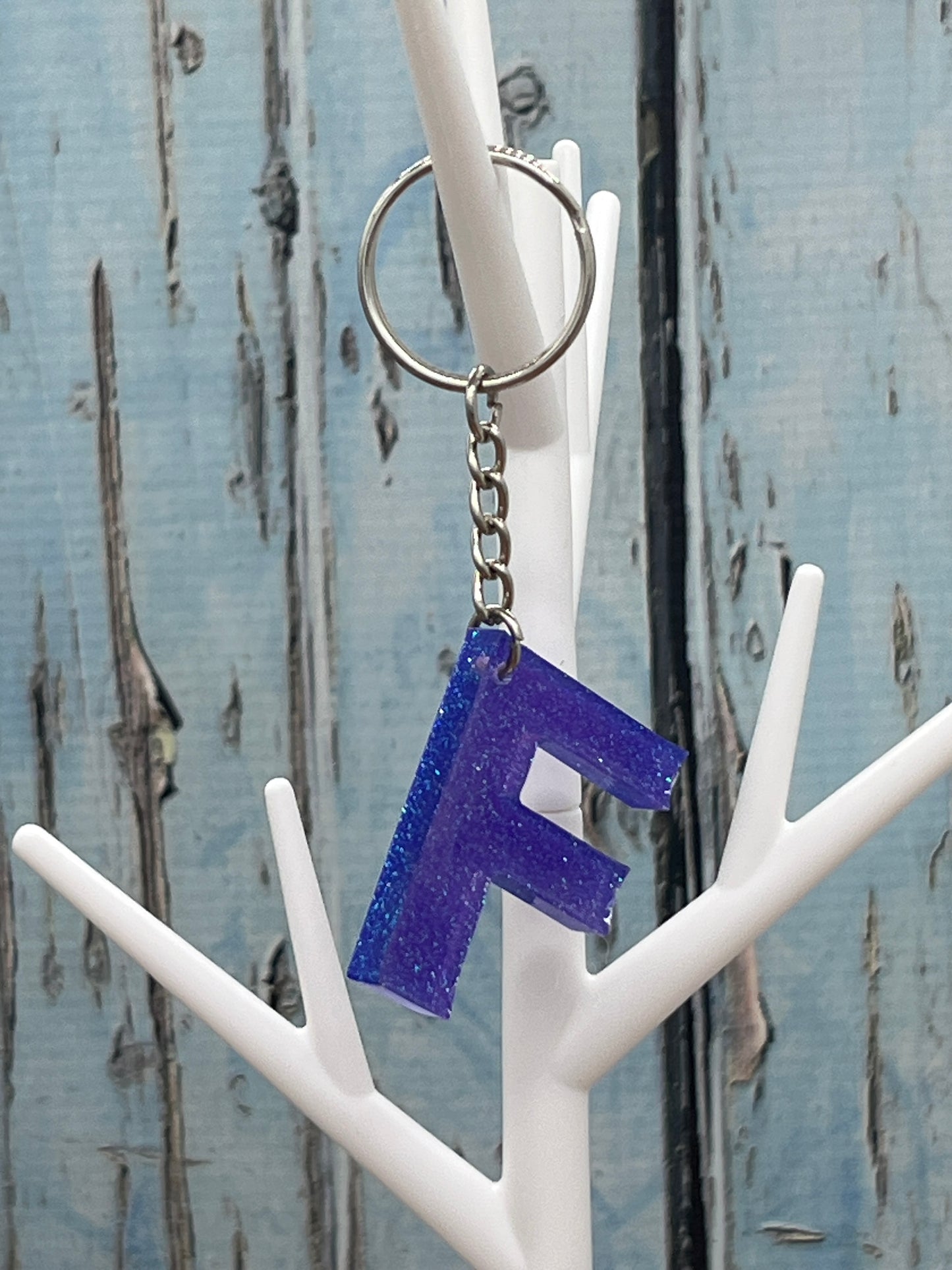 Blue Glitter F Keychain